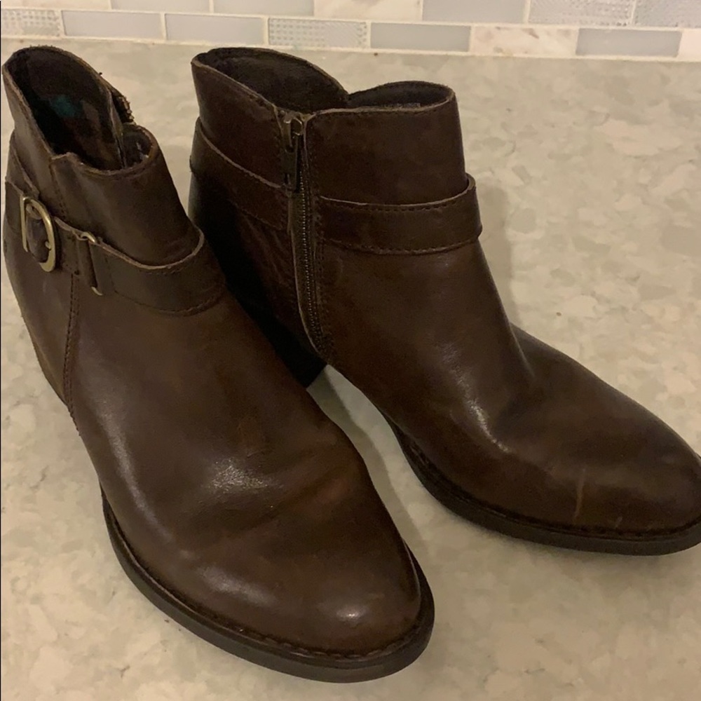 Born chocolate leather booties, 1.5 inch heel